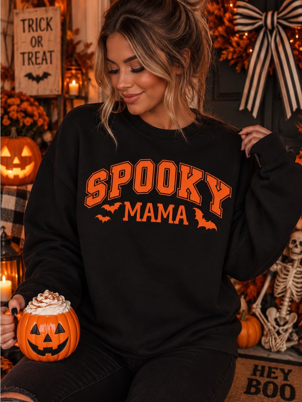 Spooky Mama Graphic Sweatshirt - Black & Orange